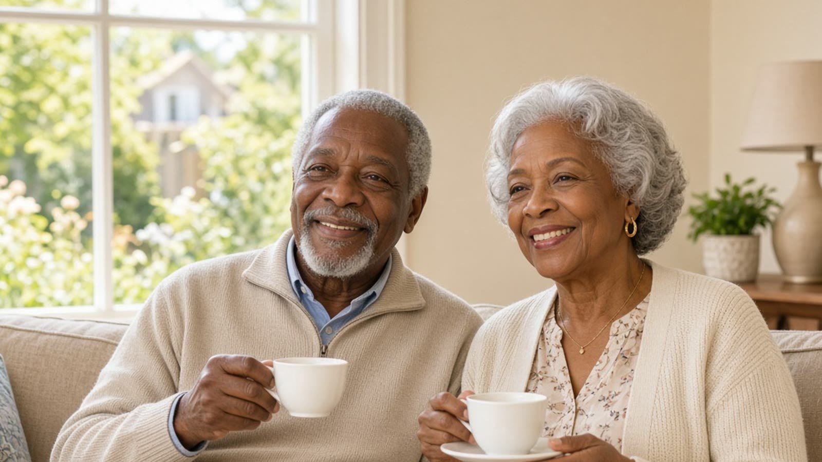 Couple relaxing together in their living room